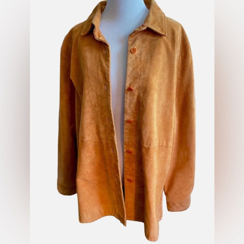 Large Tan Suede Leather Button Up jacket Coat
